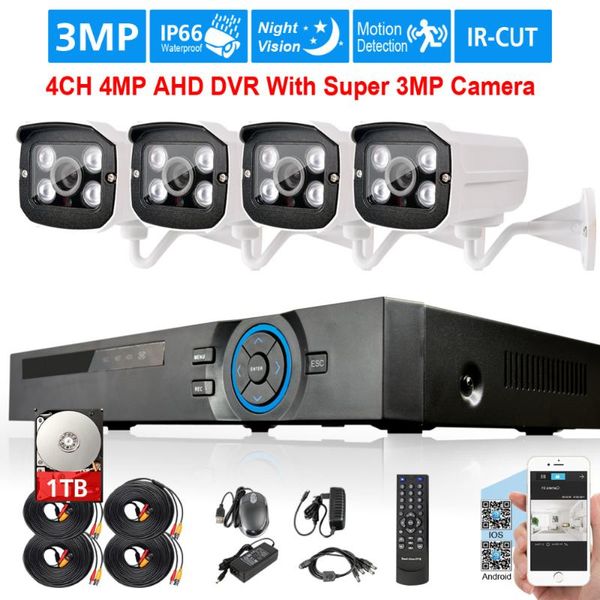 

super hd 3mp outdoor security camera kit 4channel 4mp&3mp ahd dvr 4*array cctv system video surveillance p2p systems