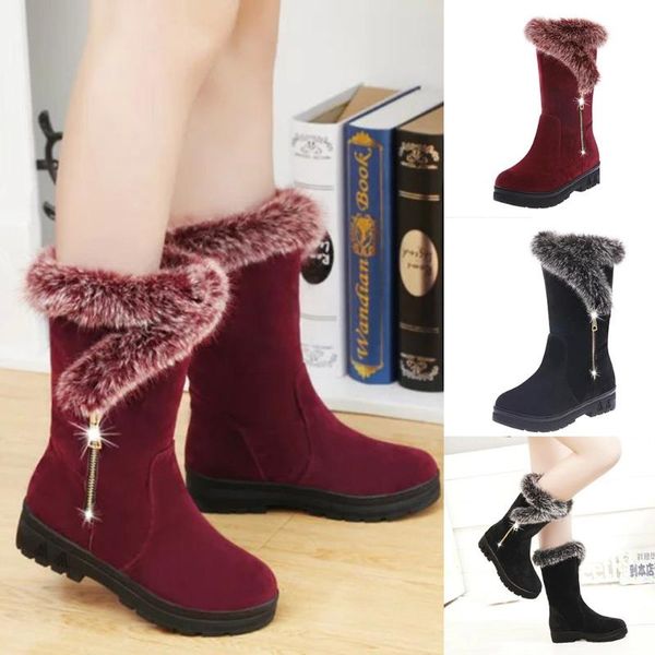 

boots 2021 women's fashion winter suede non-slip warm solid ankle heightening snow shoes, Black