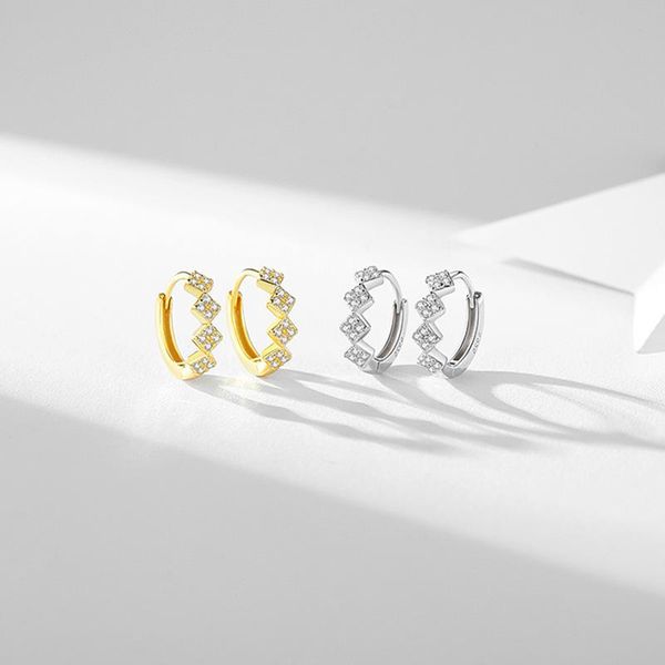 

hoop & huggie allme minimalist gold silver color hollow circle earrings for women ladies shinning rhinestone rhombus jewelry, Golden;silver