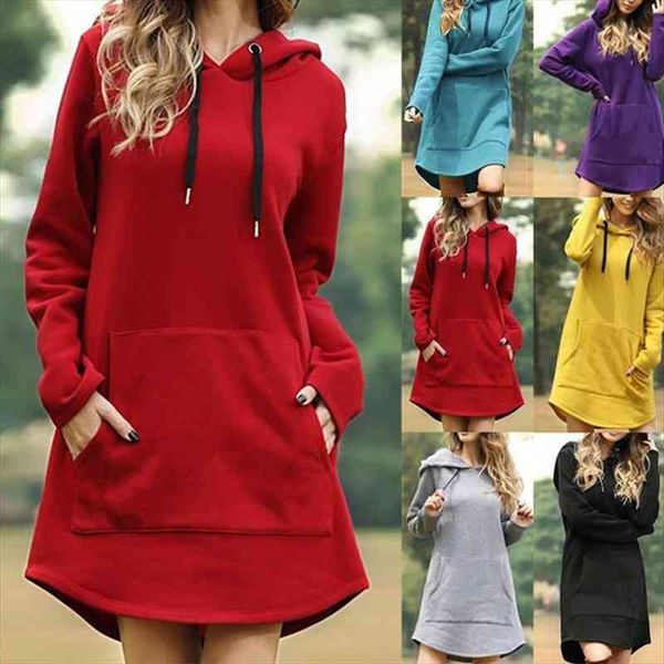 

autumn and winter hooded womens dress long sleeve loose casual 3xl plus size ladies pocket tube midi dresses, Black;gray