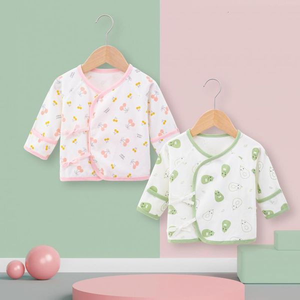 

children's suit 0-6 months cartoon printing baby newborn cotton half-back placket lace-up for toddlers sleeves prevent scratching, White