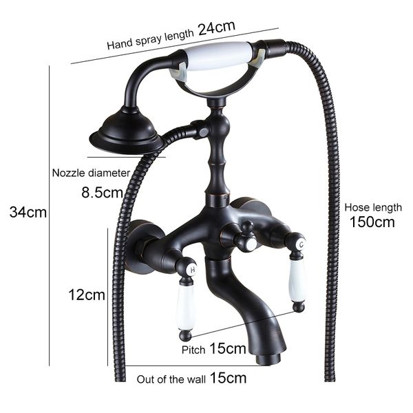 

other faucets, showers & accs bathtub black brass dual handle wall mounted bath faucet with handheld eg3401b uzda