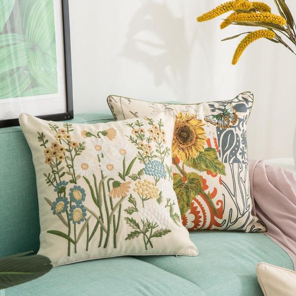

cushion/decorative pillow chinese style sunflower chrysanthemum linen embroidered pillowcase nordic el model room home embroidery cushion co