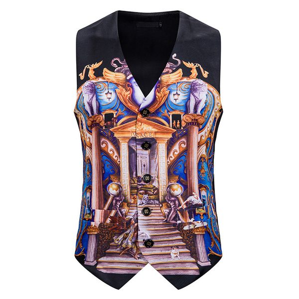 

fashion vest style men's leisure printed single breasted, Black;white