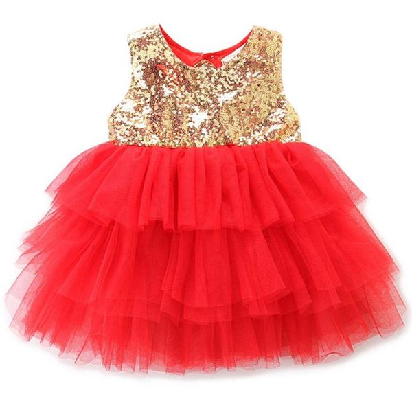 

girl's dresses ballet cake dress bow tulle tutu party formal bridesmaid pattern sleeveless ball baby flower girls sequins kids girl, Red;yellow