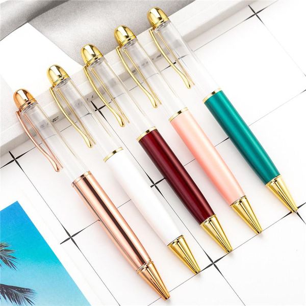 

14 color creative diy big empty tube ballpoint pens metal pen self-filling floating glitter dried flower crystal pen student writing, Blue;orange