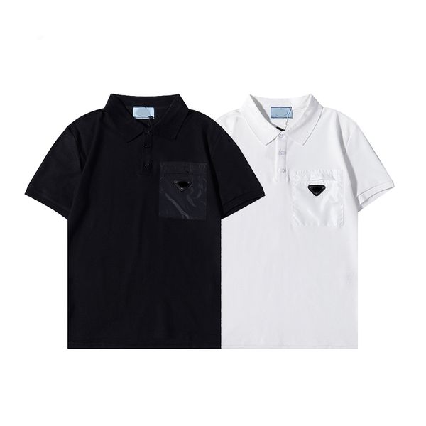 

luxury men's t-shirts p home polo shirt triangle metal label men's and women's cotton short sleeves, White;black