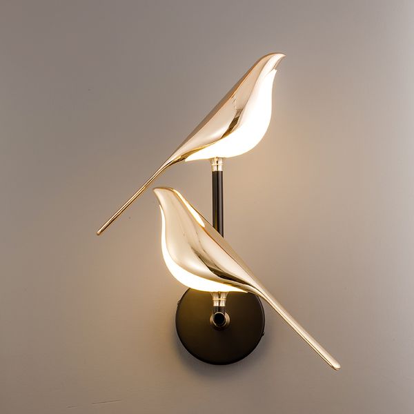 Nordic Gold Bird Lamp Lampada da parete Creative Magpie LED Lights Bedroom Balcone Balcone Scala Salone Sfondo TV