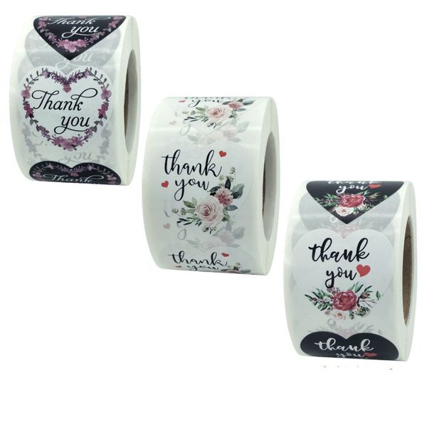 

500pcs 1.5inch heart flower thank you adhesive stickers wedding party stationery gift box label decor