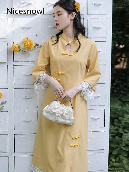 

french retro modified dress cheongsam lace patchwork elegant chic dresses vestido, Black;gray
