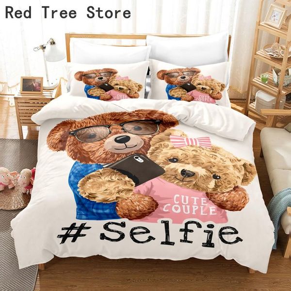 

bedding sets drop cartoon teddy bear duvet cover pillowcase set twin full single size 2-3 pieces no sheet 3d comforter