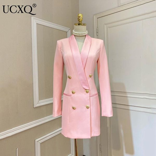 

women's suits & blazers ucxq woman blazer jacket satin pink solid notched long sleeve mid length loose fashion vintage style 2021 autum, White;black