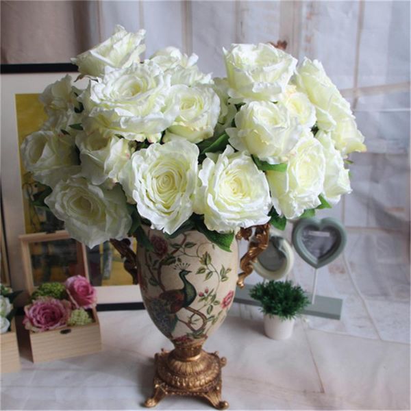 

meldel big white pink rose artificial flowers bouquet 7 heads silk fake for wedding home decoration faux decorative & wreaths
