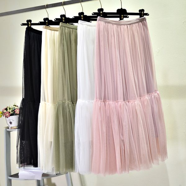 

skirts skirts fairy tulle solid sweet swing patchwork boho a-line pleated army green/pink mesh tutu long s n53w, Black