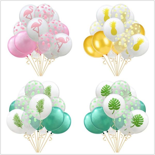 

15pcs/set latex white balloon flamingo pineapple leaf confetti balloons for hawaiian tropical party favors supplies