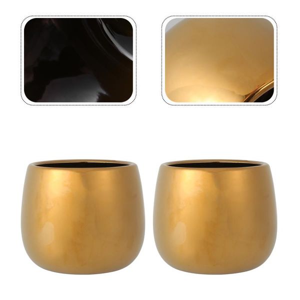 

vases 2 pcs ceramic flower pot simple electroplated planting pots