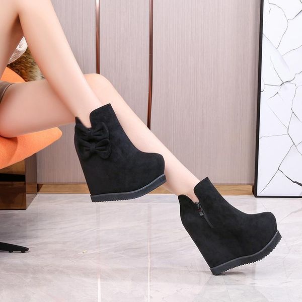 

thick soled suede women's boots, 14cm high heels, fashionable 39cm boots, Black