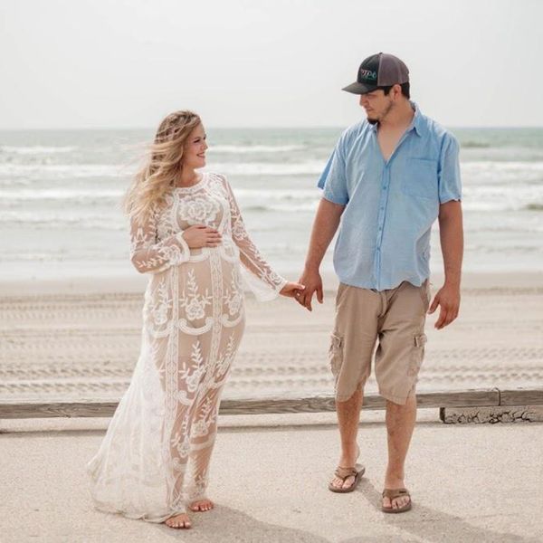 

smdppwdbb summer boho women maxi gown dress loose embroidery white lace long tunic beach dress maternity pgraphy props