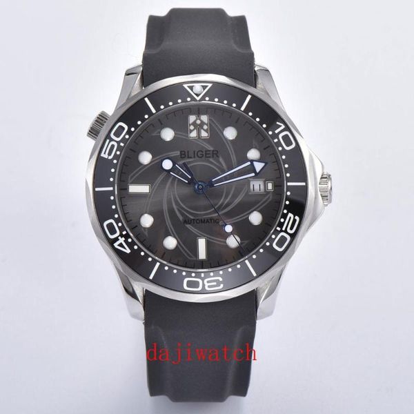

wristwatches bliger 41mm miyoda 8215 automatic movement men's watch rubber strap sapphire crystal luminous waterproof calendar men, Slivery;brown