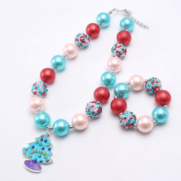 

christmas tree pendant necklaces charm bracelet colorful pear rhinestones beads fits bracelets boy girl gift xmas jewelry, Silver