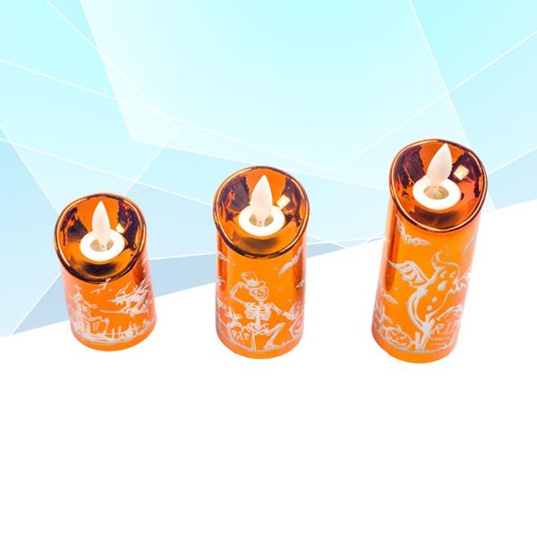 

candles 3pcs medium size flickering led decorative candle light for home party bar haunted house (orange, large ghost