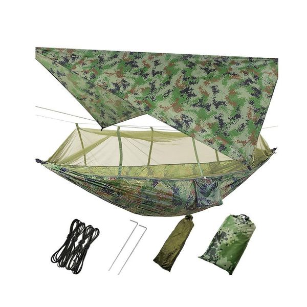 

outdoor camping hammock with mosquito net 1-2 person portable high strength parachute fabric hanging bed hunting sleeping swing tents and sh
