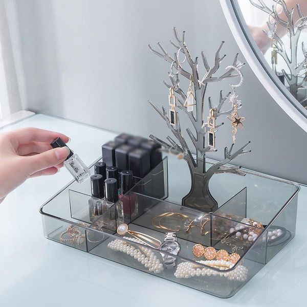 

multifunctional plastic make up organizer creative tree shaped transparent jewelry cosmetic brush tools container storage box boxes & bins