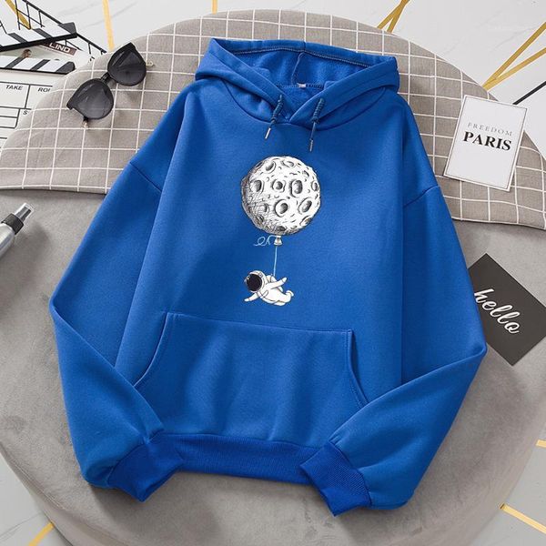 

men's hoodies & sweatshirts fleece autumn cosmonaut moon cartoon cute print men hoody thick winter male hooded large size fashion swea, Black