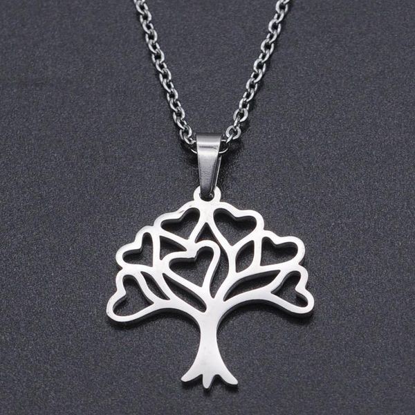 

pendant necklaces tree of life stainless steel charm necklace for women drop dainty fashion jewelry wholesale, Silver