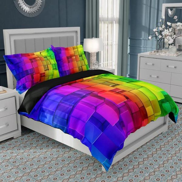 

bedding sets exotic geometric duvet cover set luxury abstract plaid colorful quilt  king bed teens kids dropship