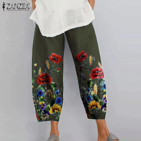 

vintage women harem pants zanzea casual elastic waist floral printed trousers long pantalon loose turnip palazzo plus size 5xl 7 women', Black;white