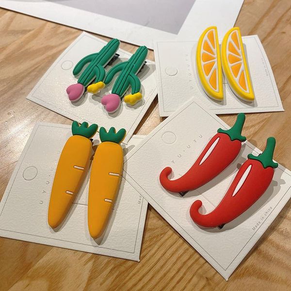 

hair accessories 2pcs/set fruit hairpin cute girl child duckbill clip ornament baby headdress kids vegetable, Slivery;white