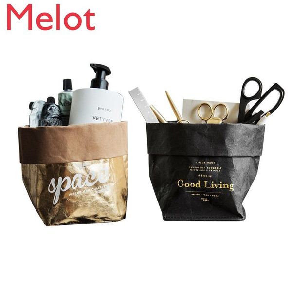 

storage bags european creative washable kraft paper bag buggy simple modern solid color printing package