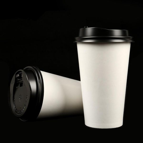 

disposable cups & straws 50pcs coffee cup white thick cold and drink paper party favor milk tea juice beverage packaging with lid