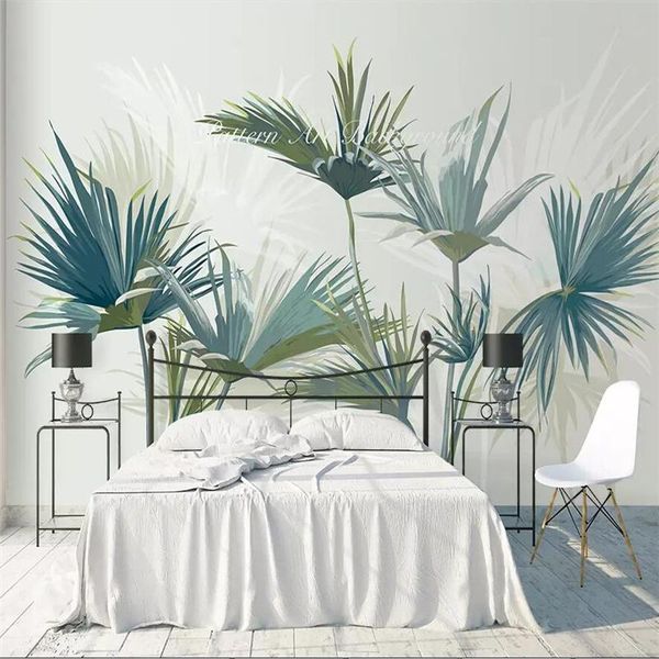 

wallpapers customize hand-painted nordic tropical forest palm tree sofa tv background wall custom large mural green wallpaper