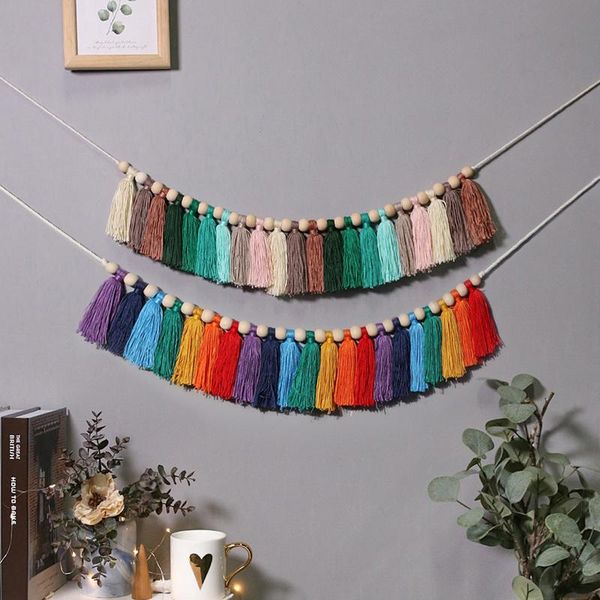 

tapestries home decor macrame wall hanging tapestry cotton tassel handmade woven bohemian geometric canvas art background cloth