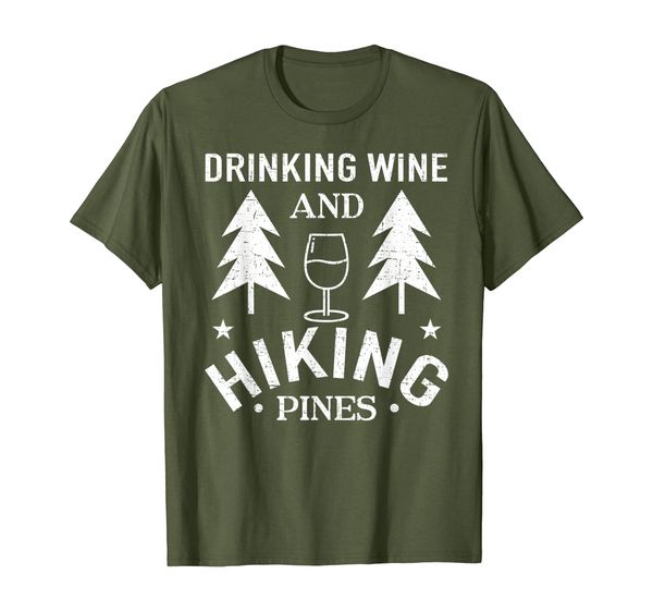 

drinking wine hiking pines funny camping gift t-shirt, White;black