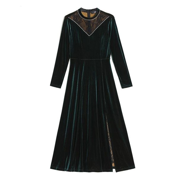 

casual dresses elegant retrorobes split trendy ukraine splicing lace style dress women velvet luxurious plus size vestidos, Black;gray