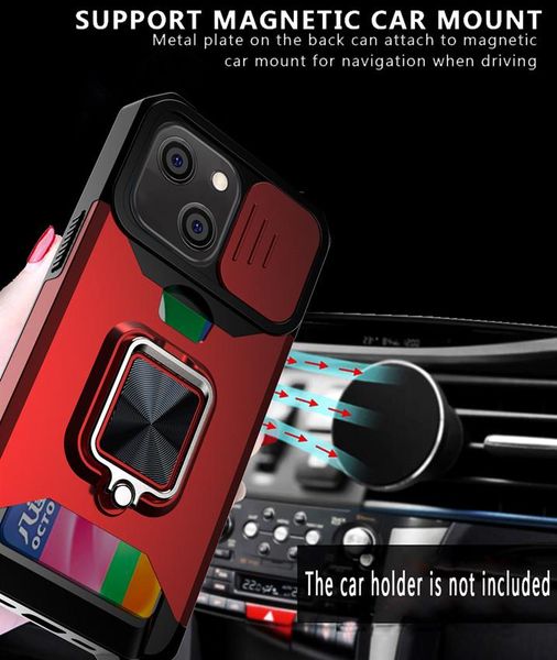 PC Híbrido de Choque PC TPU Armadura Titular de Carro Ímã Defender Capas Para Telefone Para iPhone 13 Pro Max 12 11 XR X P 7 8 Plus Cartão Bolso Dedo Anel de Dedo Capa