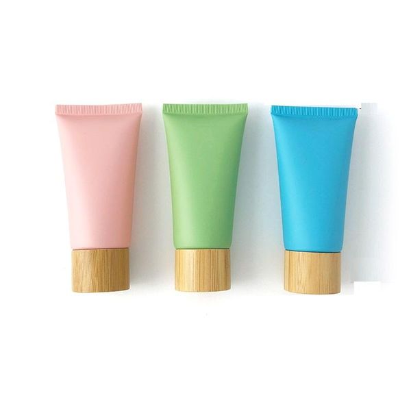 

storage bottles & jars 50g bamboo wood screw lid white plastic cosmetic squeeze tube black empty packaging refillable 25pcs/lot