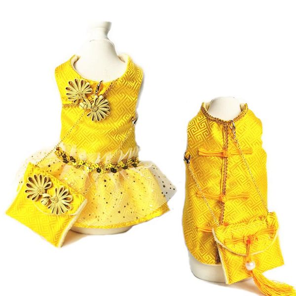 

dog apparel summer luxury golden pet clothes couples wear female dress and male vest with snack bags dress-up chihuahua 10a