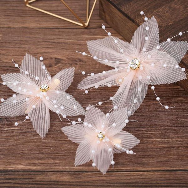 

hair clips & barrettes pink flower bride wedding crystal beads leaf tiaras hairware 3 pcs set jewelry accessories woman, Golden;silver