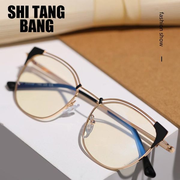 

sunglasses metal cat eye anti-blue light glasses irregular frame women fashion computer eyeglasses female uv400 flat mirror unisex, White;black