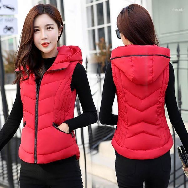

plus size 3xl cotton vest women autumn winter warm waistcoat sleeveless short jacket coat hooded outerwear c49151, Black;white