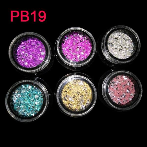 

arrival 6jars/set mixed caviar beads crystal ab elf bead glass rhinestone hexagon glitter 3d nail art decoration 0.6-0.8-1mm decorations, Silver;gold