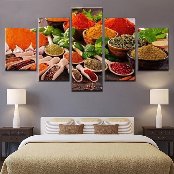 

unframed 5 panels canvas painting tableware seasoning hd decorative giclee wall art