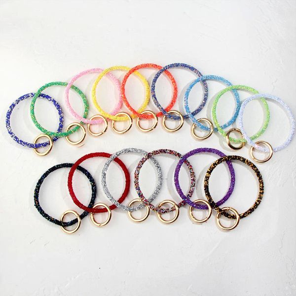 

silicone wrist key ring sequin silicone keychain diamond bracelet keyring women circle wristlet car keychains ring wrist strap gga2578, Red;brown