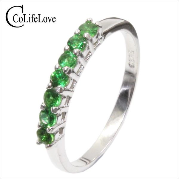 

cluster rings 100% natural tsavorite ring 7 pcs 2.2 mm round cut silver jewelry 925 romantic gift for woman, Golden;silver