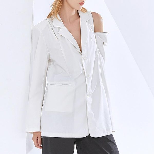 

fashion elegant women blazers long sleeve notched strapless single breasted solid loose ladies blazer women's suits &, White;black