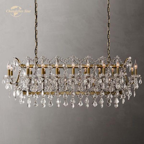 

chandeliers rococo retro led lighting crystal iron rectangular linear brass pendant hanging lamps bedroom living room lights